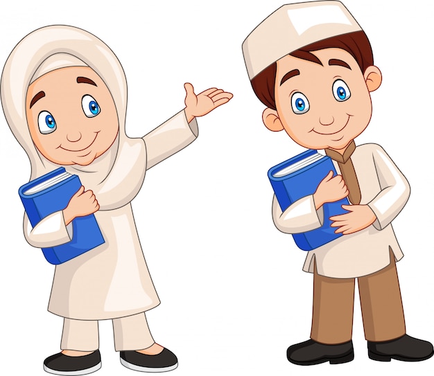 Vector cartoon muslim kids