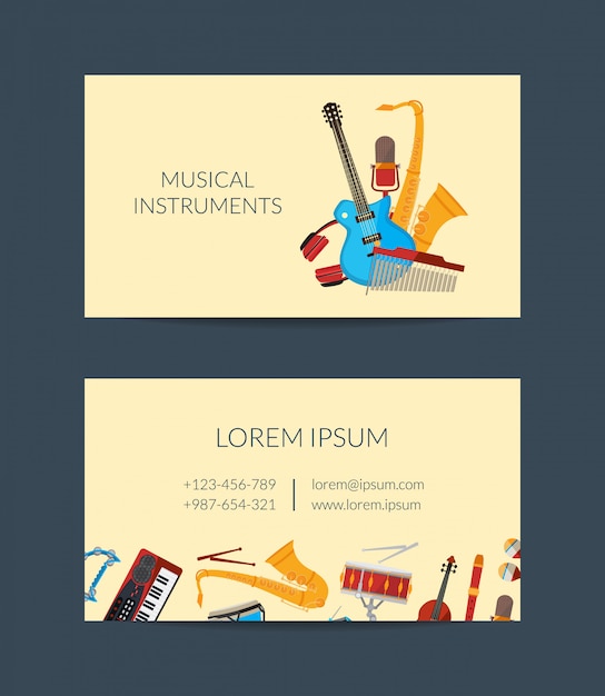 Cartoon muziekinstrumenten visitekaartje