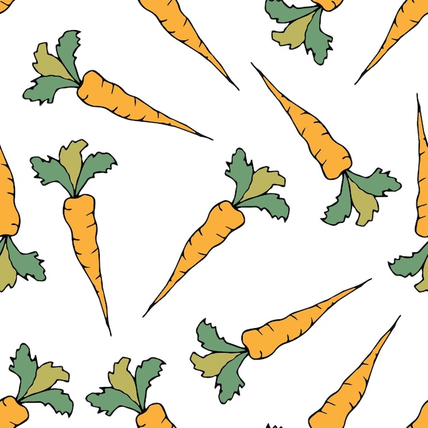 Cartoon naadloze patroon met wortelen Pasen zomer eindeloze achtergrond plantaardige vector illustratie gezond veganistisch eten behang