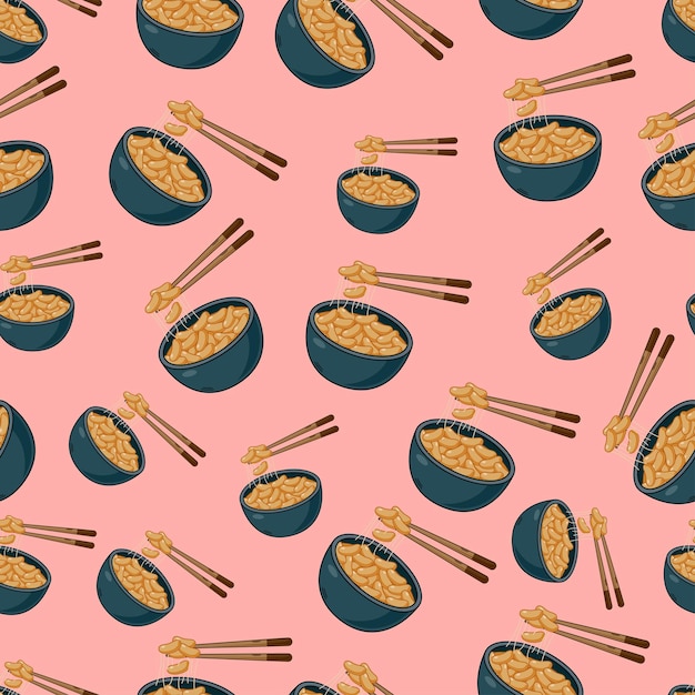 Cartoon natto japanese food seamless pattern on colorful background