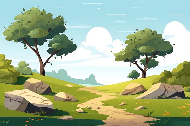 Vector cartoon nature scene trees grass