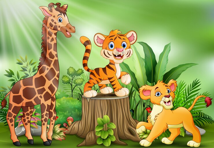वेक्टर cartoon of the nature scene with different animals