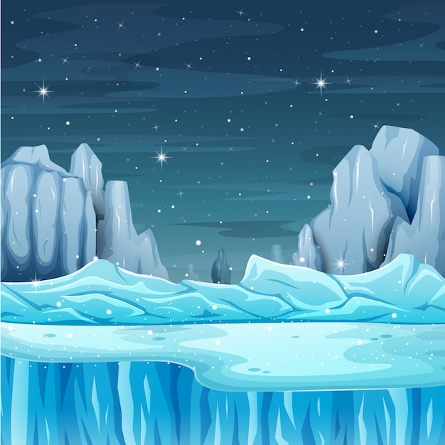 Vector cartoon nature winter landscape with iceberg