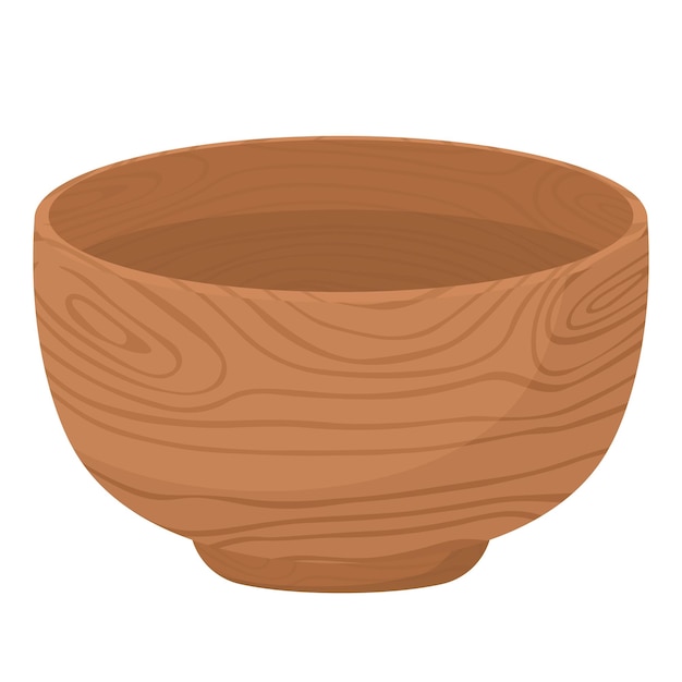 Cartoon natuur houten keukengerei gebruiksvoorwerp kom met houtnerf textuur