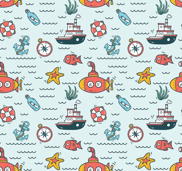 Cartoon nautical seamless background