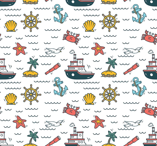 Vector cartoon nautical seamless background