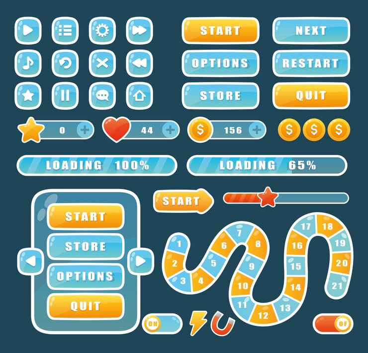 Vector cartoon navigation app menu elements