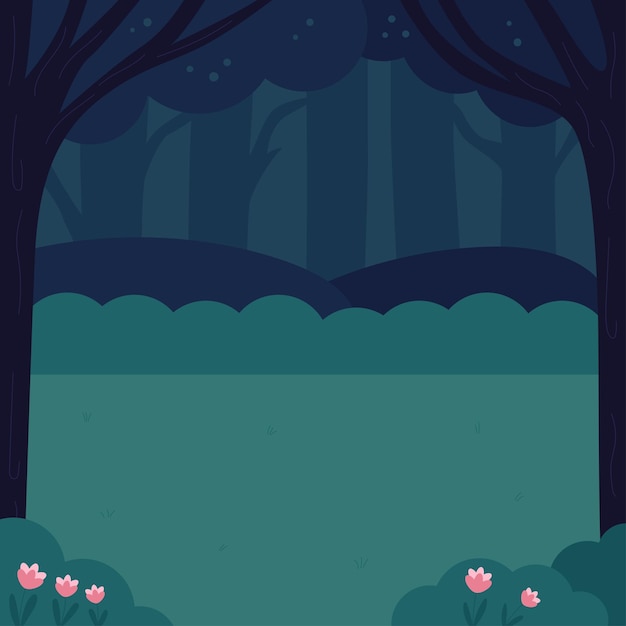 漫画の夜の森の風景