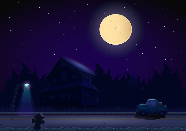 Vettore paesaggio notturno dei cartoni animati