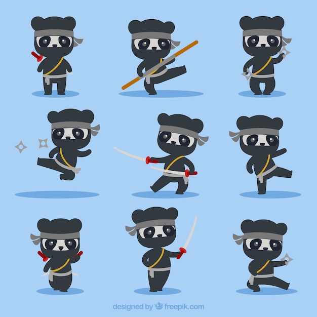 Cartone animato personaggio ninja in diverse pose