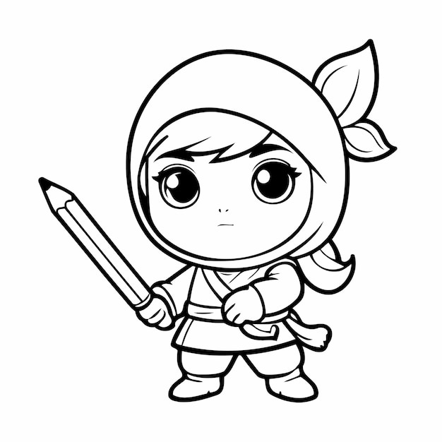 Vector cartoon ninja for kids colouring pages