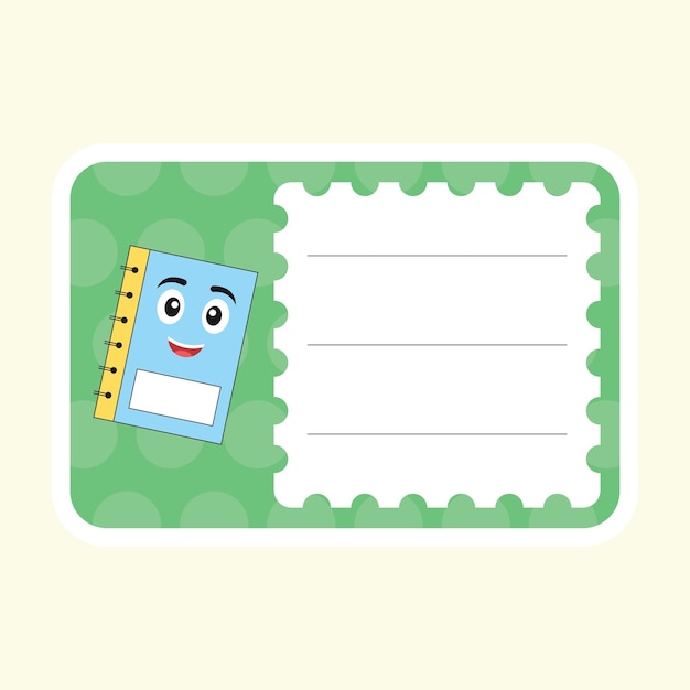 Cartoon notebook character sticker or label on on pastel yellow background