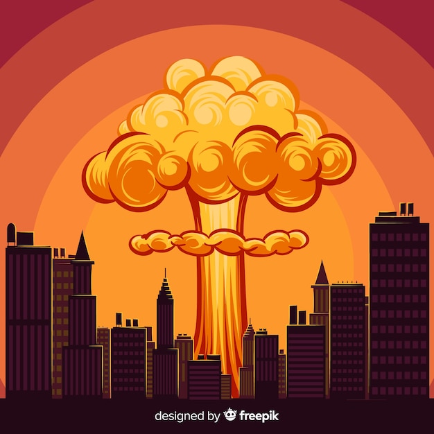 Vector cartoon nuclear explosion in a city