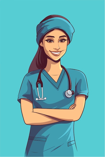 A cartoon nurse with a stethoscope on her head