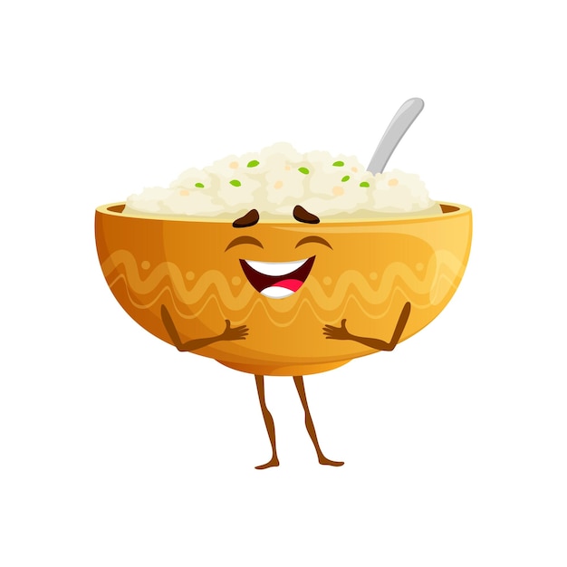 Cartoon oatmeal keto diet food character Healthy nutrition and keto diet cheerful mascot oatmeal dish or bowl with spoon isolated vector happy smiling personage or healthy food comical character