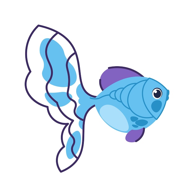 Cartoon ocean fish blue underwater fauna sea animal with bright tail fins and scales marine coral reef for aquarium goldfish isolated single element undersea swimming creature vector illustration