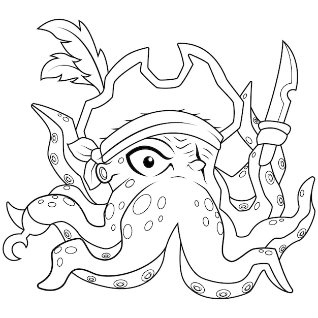 Vector cartoon octopus met een piratenhoed