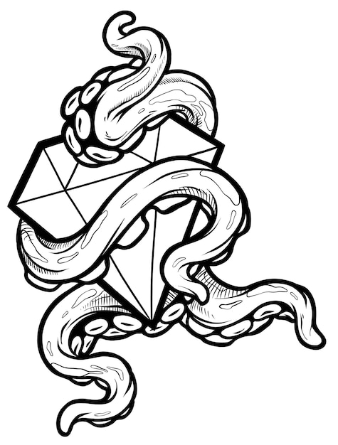 Vettore tentacoli di polpo cartone animato con diamante