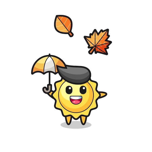 가을 우산을 들고 귀여운 태양의 만화