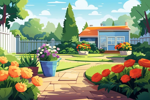 ベクトル 鉢 の ある 夏 の 庭 の 漫画
