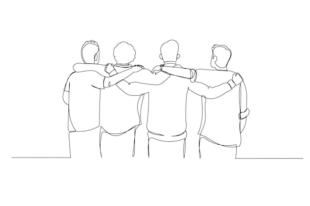 벡터 어깨에 팔을 얹고 있는 친구들의 만화는 서로를 포용합니다.