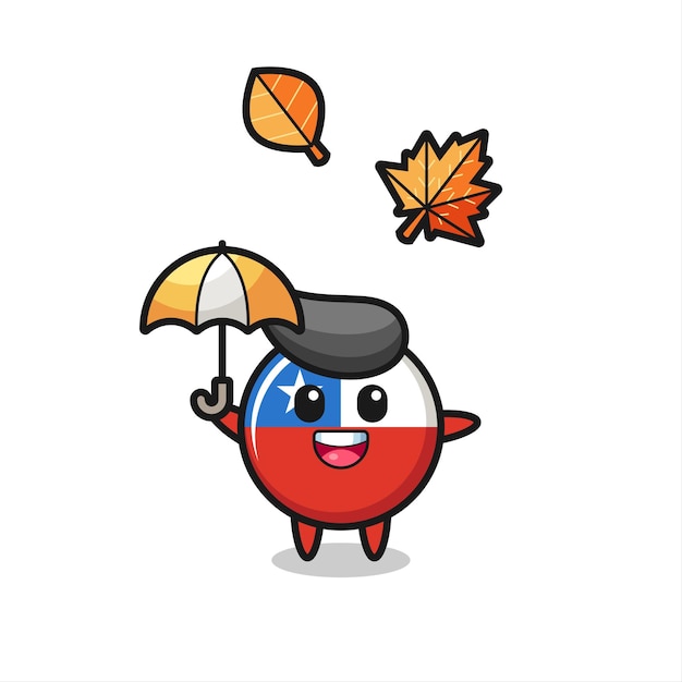 Мультфильм о симпатичном значке флага чили с зонтиком осенью