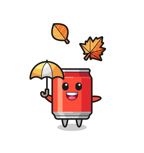 귀여운 음료수 만화는 가을에 우산을 들고 티셔츠, 스티커, 로고 요소를 위한 귀여운 스타일 디자인
