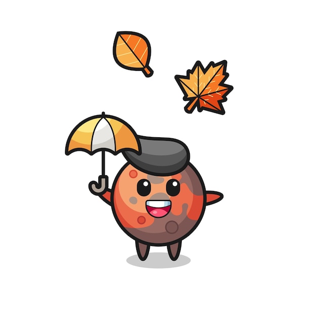 秋の傘を持っているかわいい火星の漫画