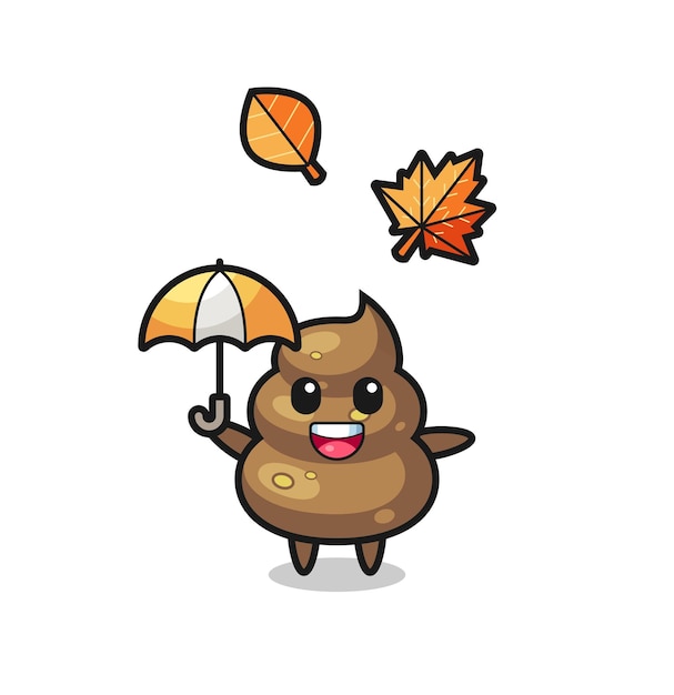 秋の傘を持っているかわいいうんちの漫画