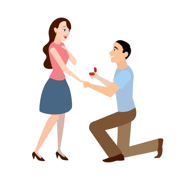 Cartoon Offer of Marriage Man and Woman Vector