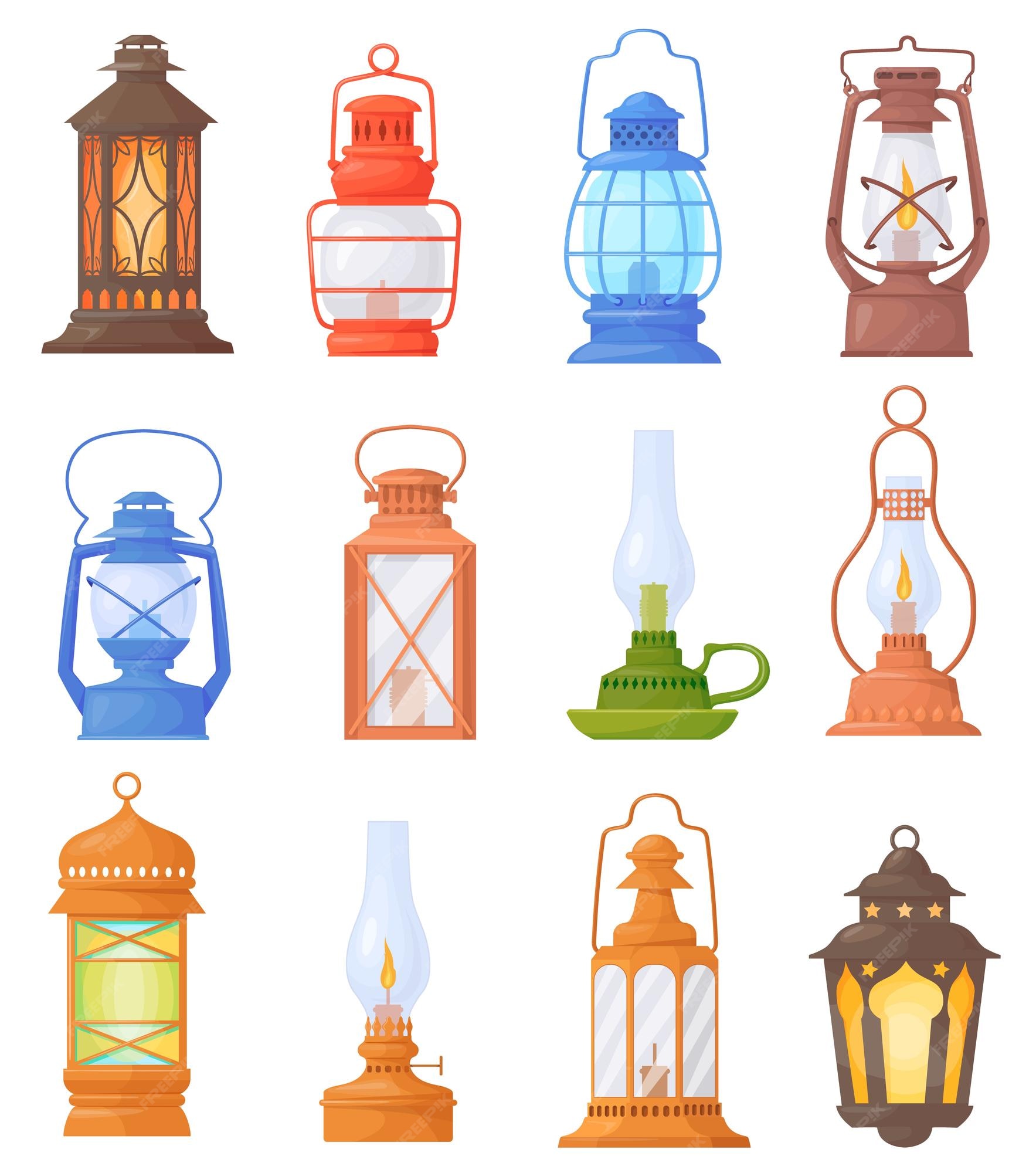 Premium Vector  Cartoon oil lanterns camping lantern or old kerosene gas  lamp with holder for garden romantic night light camp travelling retro  lighting game icon vector illustration of equipment lamp and lantern