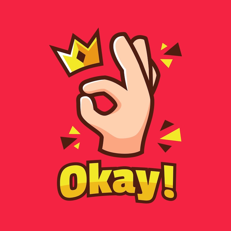 Vector cartoon ok hand sign with crown