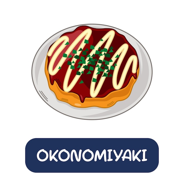 Vettore di cibo giapponese okonomiyaki del fumetto isolato su priorità bassa bianca