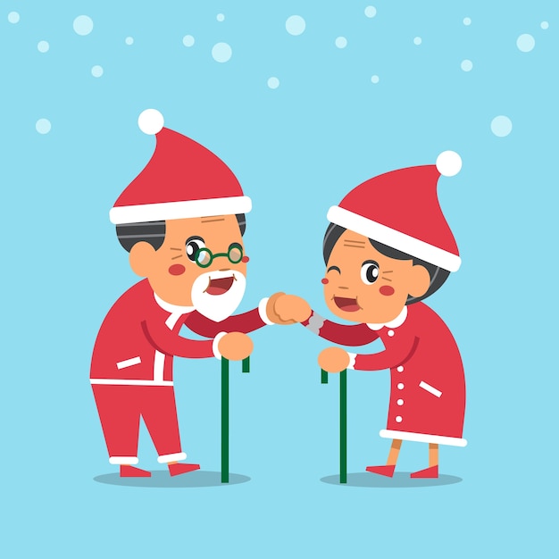 Cartoon old man and old woman with christmas theme