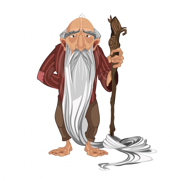 Vector cartoon old man shepherd