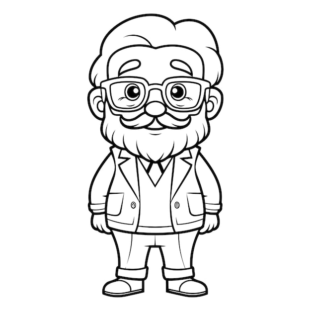 Cartoon old man with glasses for coloring book