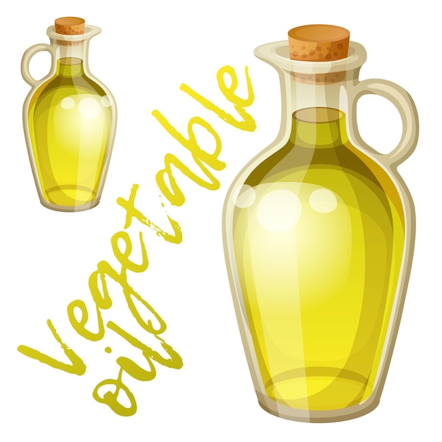 Vector cartoon olijfolie fles voor verpakkingsontwerp vector icoon van plantaardige olie geïsoleerd op wit