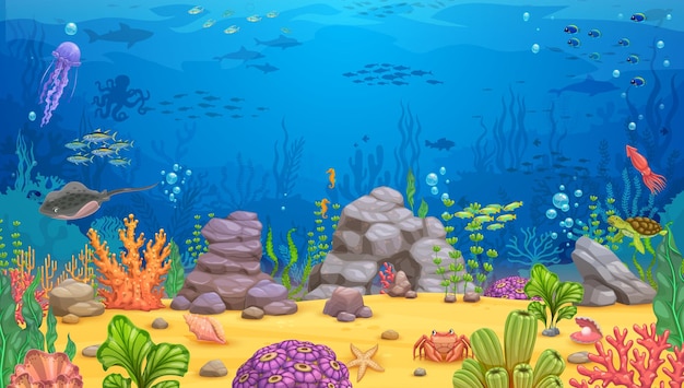 Cartoon onderwater landschap vector achtergrond