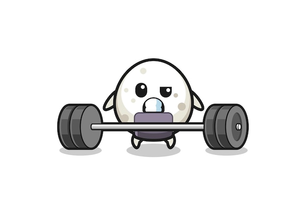 Cartoon of onigiri lifting a barbell