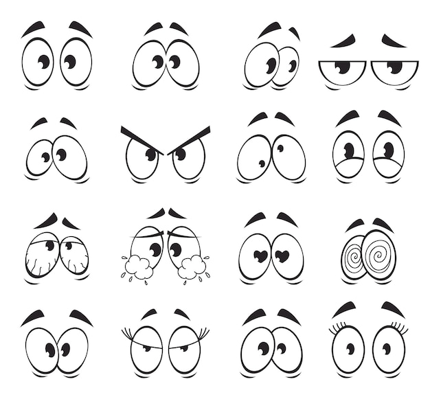 Cartoon oog gezicht expressie komische stijl emotie geïsoleerde set doodle lijn stijl ontwerpelement