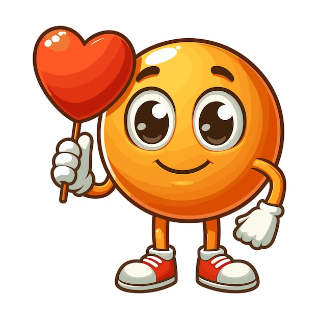 Cartoon Orange character holding up a red heart mascot vector illustration on white background