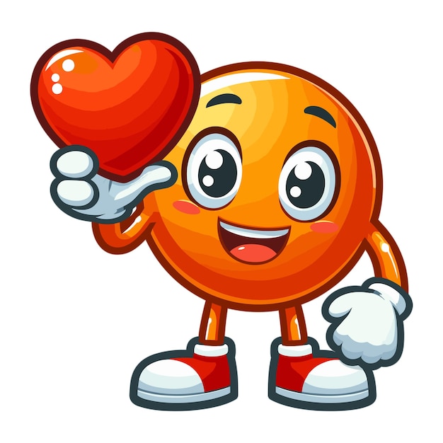 Cartoon Orange character holding up a red heart mascot vector illustration on white background