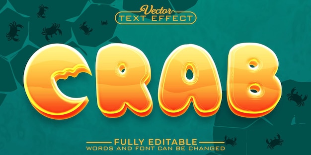 Cartoon Orange Crab Vector Editable Text Effect Template