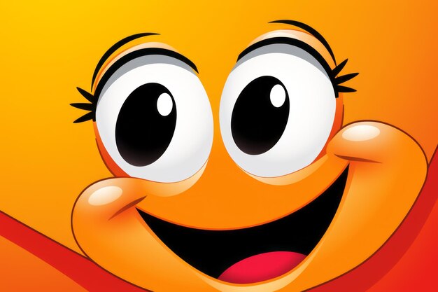 A cartoon orange face with big eyes and a smile