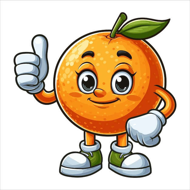 Vector cartoon orange fruit character giving a thumbs up vector illustration on white background