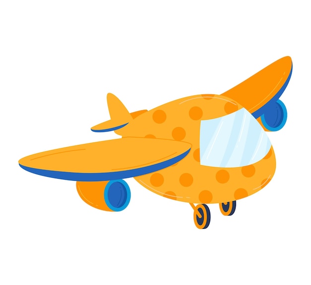 Vector cartoon orange plane with dots cute aircraft illustration for kids childish transportation theme