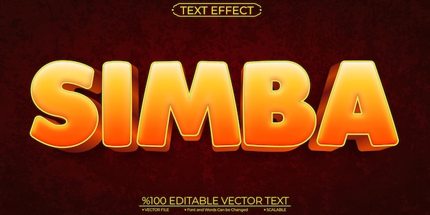 Cartoon Orange Shiny Simba 편집 및 확장 가능한 벡터 텍스트 효과