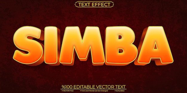 Cartoon orange shiny simba editable and scalable vector text effect