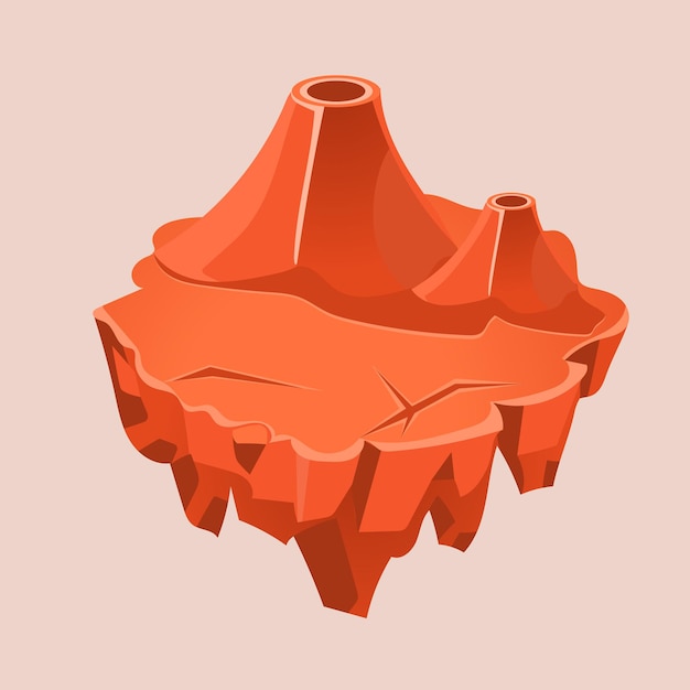 Мультфильм "Оранжевый камень" Изометрический остров с озером и скалой для игры, векторная иллюстрация