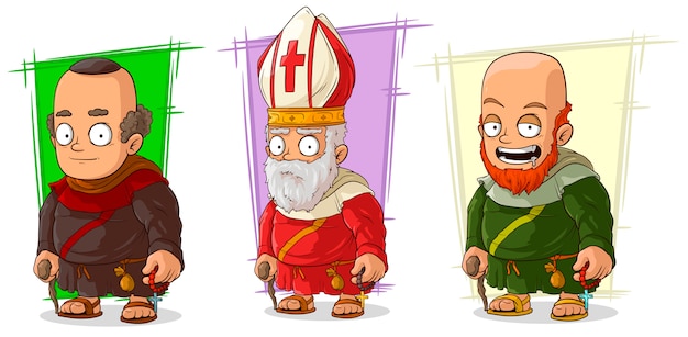 Vector cartoon oude monnik en priester tekenset